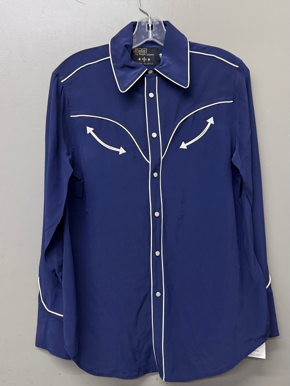 Polo Ralph Lauren X Naiomi Glasses  Silk Western Shirt in navy Blue size 4